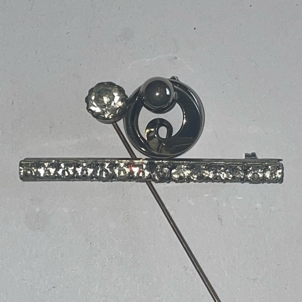 Lot of 3 Silver Tone CZ Rhinestone Brooch Shoulder Pins Stick Pin